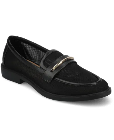 Journee Collection Women's Rainey Slip On Tailored Loafers In Black Mesh