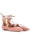 Aquazzura 10mm Christy Lace-up Suede Flats In Cipria