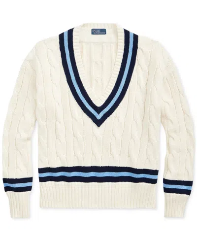 Polo Ralph Lauren Cricket Long Sleeve V-neck Sweater In White