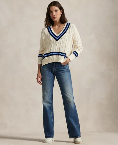 Polo Ralph Lauren Cricket Long Sleeve V-neck Sweater In White