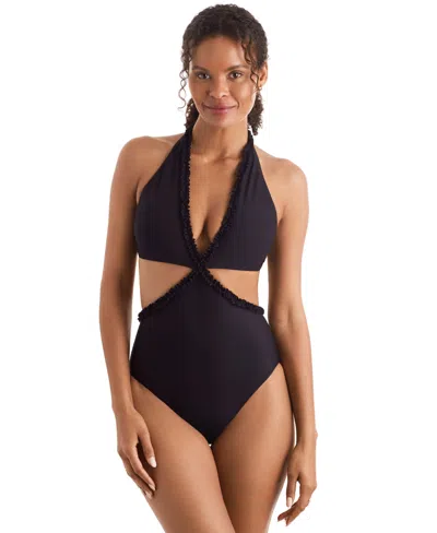 Mimi Flamingo Sonny Ruffle Cutout One-piece Swimsuit In Black
