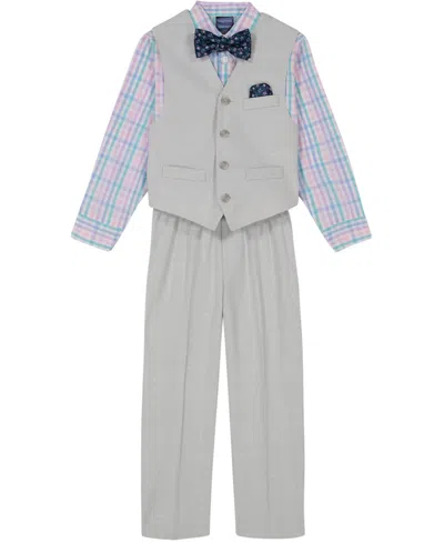Nautica Toddler And Little Boys 4-piece Slub Tick Vest With Bow Tie Set In Light Gray