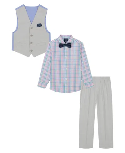 Nautica Toddler And Little Boys 4-piece Slub Tick Vest With Bow Tie Set In Light Gray