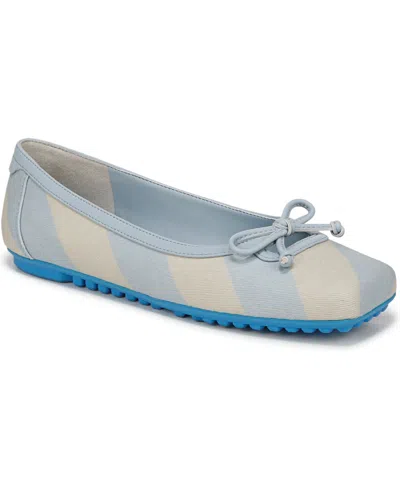Franco Sarto Imara Square Toe Ballet Flat In Soft Blue Stripe Twill Fabric