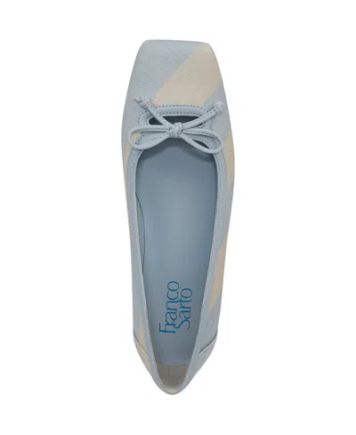 Franco Sarto Imara Square Toe Ballet Flat In Soft Blue Stripe Twill Fabric