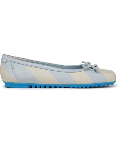 Franco Sarto Imara Square Toe Ballet Flat In Soft Blue Stripe Twill Fabric
