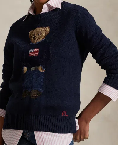 Polo Ralph Lauren Polo Bear Intarsia Cotton And Linen Sweater In Blue