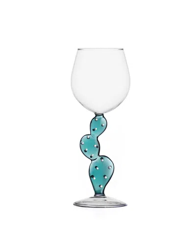 Ichendorf Desert Plants Cactus Wine Glass In Caribe Blue