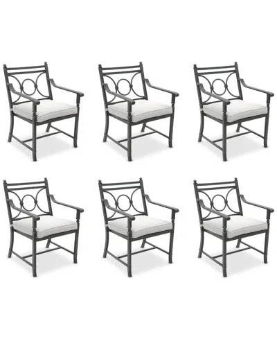 Agio Wythburn Mix And Match Scroll Outdoor Dining Chairs, Set Of 6 In Pearl White,pewter Finish