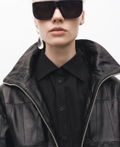 Mango Slim Fit Cotton Button-up Shirt In Black