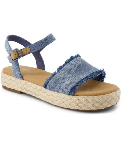 Toms Women's Abby Flatform Espadrille Sandal Dark Sky Textured Denim In Blue