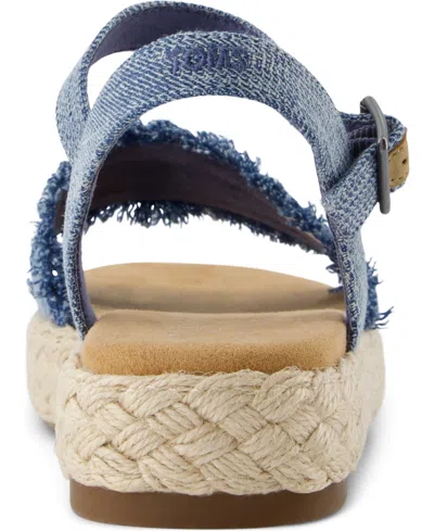 Toms Women's Abby Flatform Espadrille Sandal Dark Sky Textured Denim In Blue
