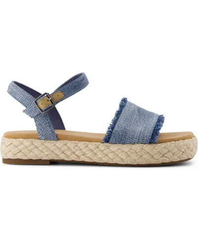 Toms Women's Abby Flatform Espadrille Sandal Dark Sky Textured Denim In Blue