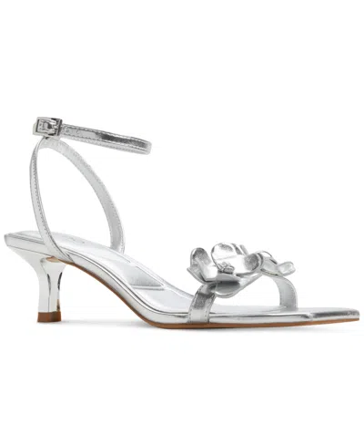 Aldo Women's Daisyrose Floral Kitten-heel Dress Sandals In Silver Metallic