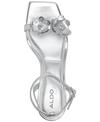 Aldo Women's Daisyrose Floral Kitten-heel Dress Sandals In Silver Metallic