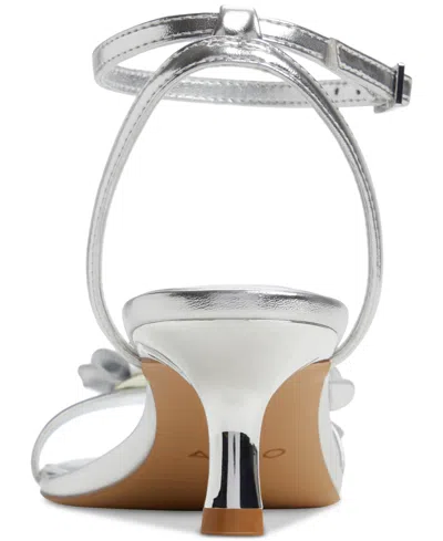Aldo Women's Daisyrose Floral Kitten-heel Dress Sandals In Silver Metallic