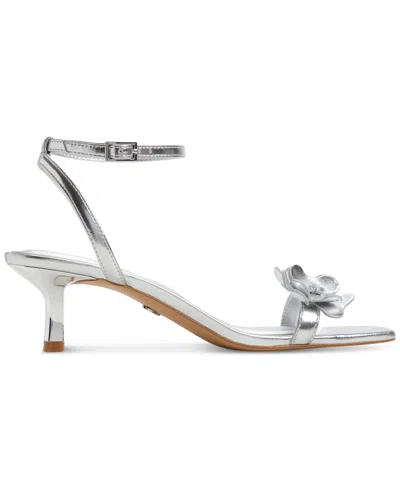 Aldo Women's Daisyrose Floral Kitten-heel Dress Sandals In Silver Metallic