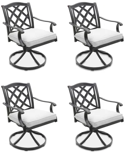 Agio Wythburn Mix And Match Lattice Outdoor Swivel Chairs, Set Of 4 In Pearl White,pewter Finish