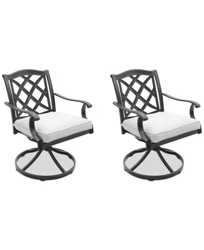 Agio Wythburn Mix And Match Lattice Outdoor Swivel Chairs, Set Of 2 In Pearl White,pewter Finish