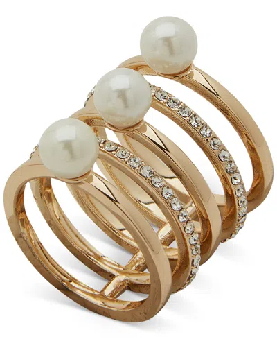 Emily In Paris Gold-tone Pave & Imitation Pearl Multi-row Ring In White