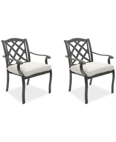 Agio Wythburn Mix And Match Lattice Outdoor Dining Chairs, Set Of 2 In Pearl White,pewter Finish