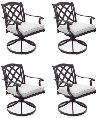 Agio Wythburn Mix And Match Lattice Outdoor Swivel Chairs, Set Of 4 In Pearl White,bronze Finish