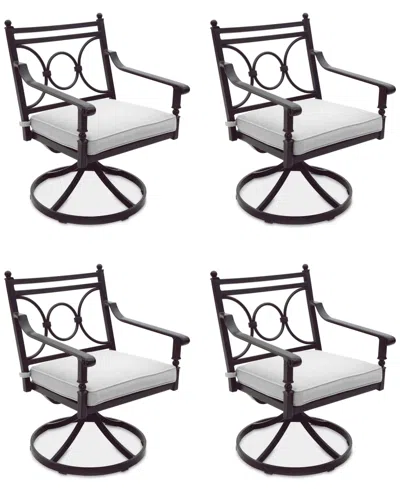 Agio Wythburn Mix And Match Scroll Outdoor Swivel Chairs, Set Of 4 In Pearl White,bronze Finish