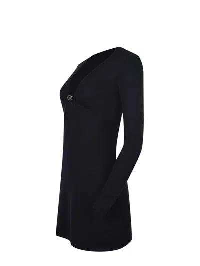 Diesel Placky V-neck Wool Mini Dress In Blue