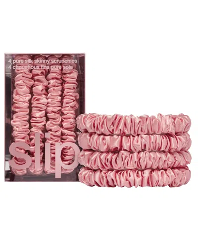 Slip 4-pc. Pure Silk Back-to-basics Skinny Scrunchies Set In Rose