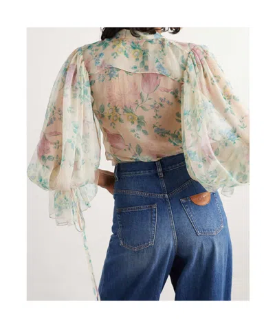 Chloé Puff-sleeve Blouse In Silk Mousseline In Nude