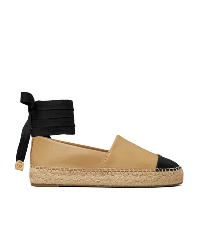 Tory Burch Two-tone Round Toe Espadrilles In Brown