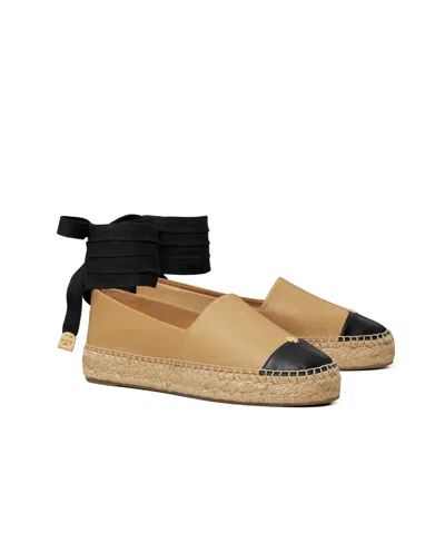 Tory Burch Two-tone Round Toe Espadrilles In Brown