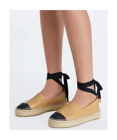 Tory Burch Two-tone Round Toe Espadrilles In Brown