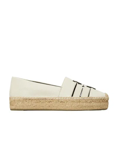 Tory Burch Ines Double T Leather Espadrilles In Nude