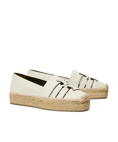 Tory Burch Ines Double T Leather Espadrilles In Nude