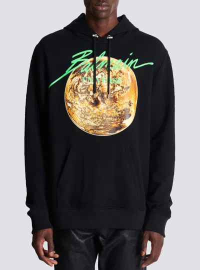 Balmain Universe Logo And Planet Hoodie In Black