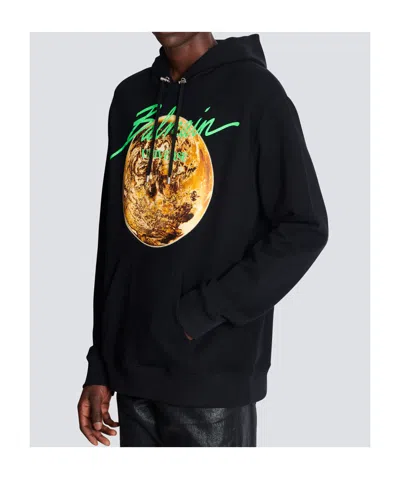 Balmain Universe Logo And Planet Hoodie In Black