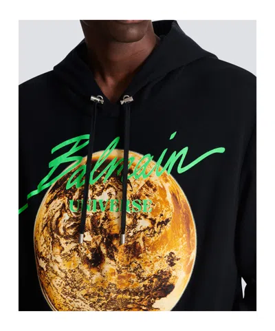 Balmain Universe Logo And Planet Hoodie In Black