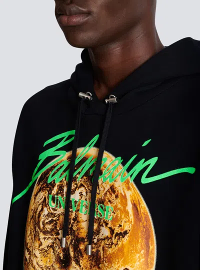 Balmain Universe Logo And Planet Hoodie In Black