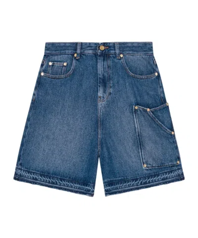 Ganni Blue Shorts With Belt Loops And One Front Patch Pocket In Blue