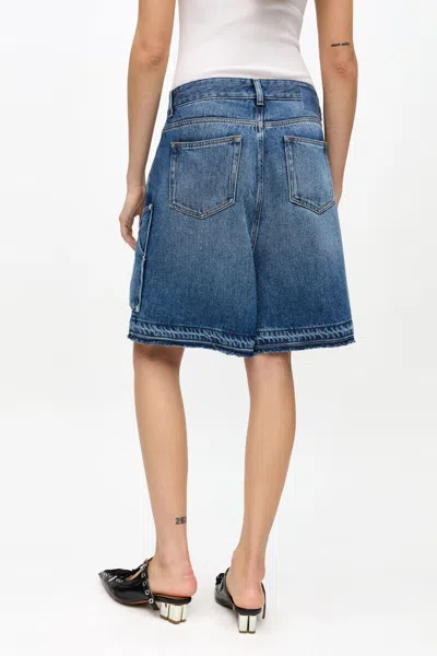 Ganni Blue Shorts With Belt Loops And One Front Patch Pocket In Blue