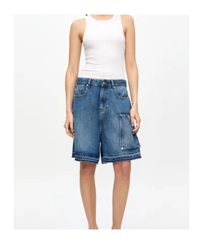 Ganni Blue Shorts With Belt Loops And One Front Patch Pocket In Blue