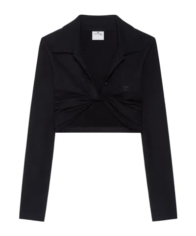 Courrèges Cropped Wool Polo In Black