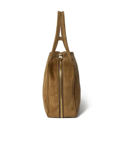 Miu Miu Zip Goat Suede Top-handle Bag In Brown