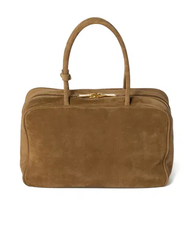 Miu Miu Zip Goat Suede Top-handle Bag In Brown