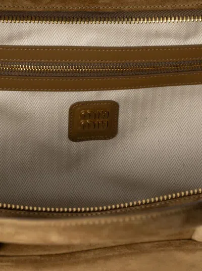Miu Miu Zip Goat Suede Top-handle Bag In Brown
