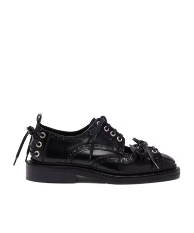 Simone Rocha Lace-up Glossed Leather Brogues In Black