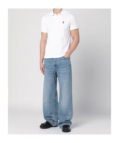 Ami Alexandre Mattiussi Organic Cotton Ami De Coeur Polo Shirt In White