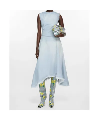 Acne Studios Denim Dress Asymmetric Sleeveless Frayed Hem In Blue