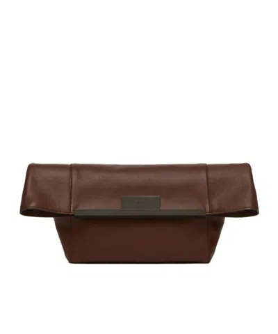 Max Mara Maxmara Women Mmclaspclutch - Small Natural Leather Clutch Bag In Brown